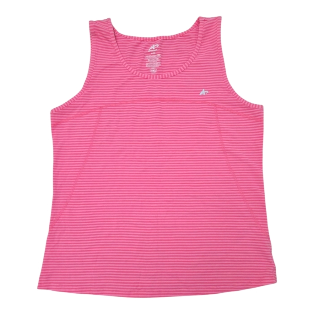 Athletech Womens Active Tank Top XL Pink Sleeveless Cotton Spandex Jersey Stripe
